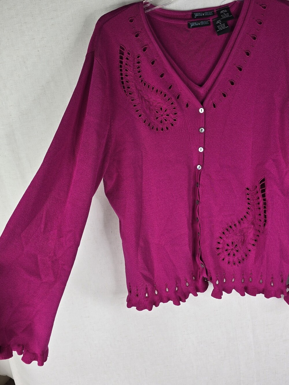 Yarns & Stitches 2 Piece Knit Cardigan Large - Tank Medium Pink Ruffle Y2k Set